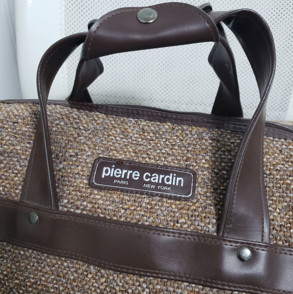 PIERRE CARDIN Brown Tweed Duffle Travel Bag - Picture 8 of 15